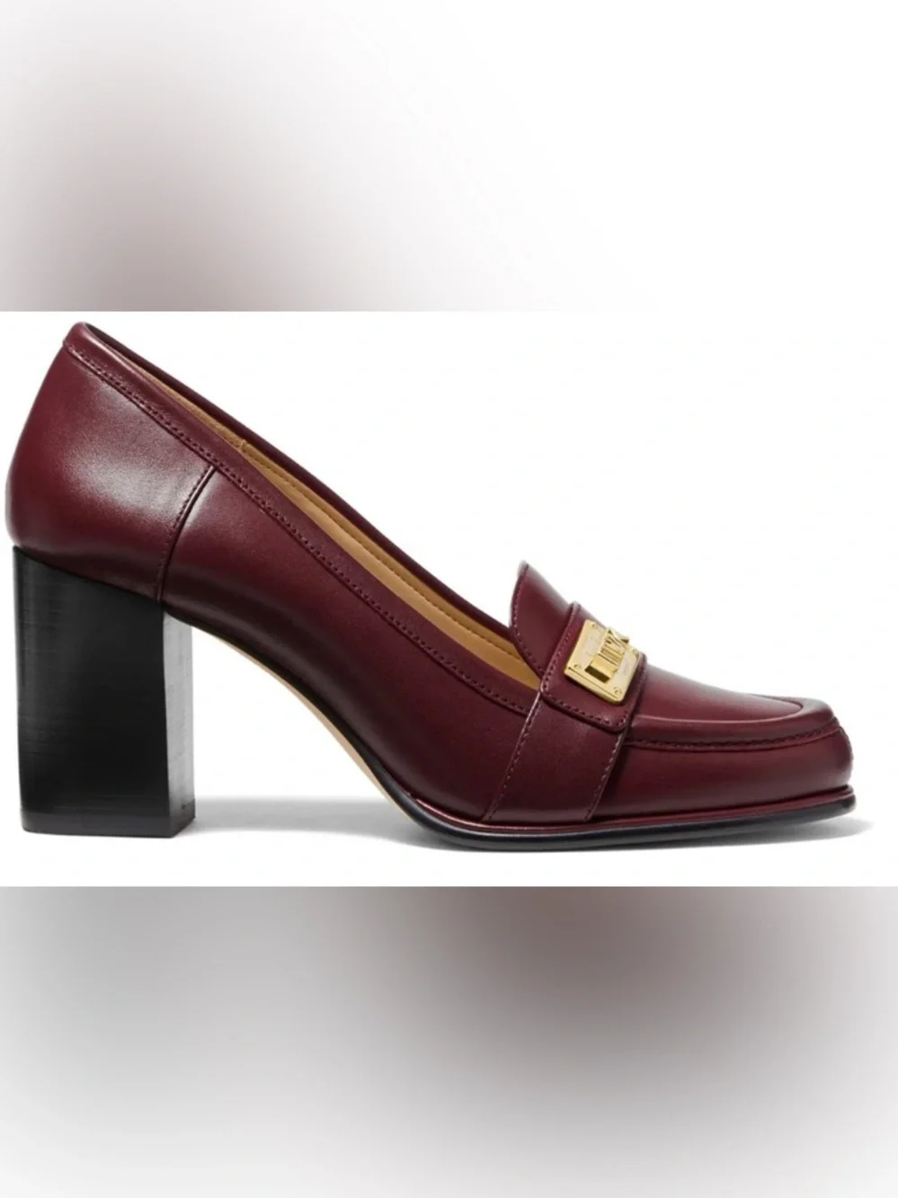 MICHAEL KORS ⭐️ PADMA 🔑 buckle LOGO, LEATHER, 3” stacked heel EUC - Picture 10 of 10